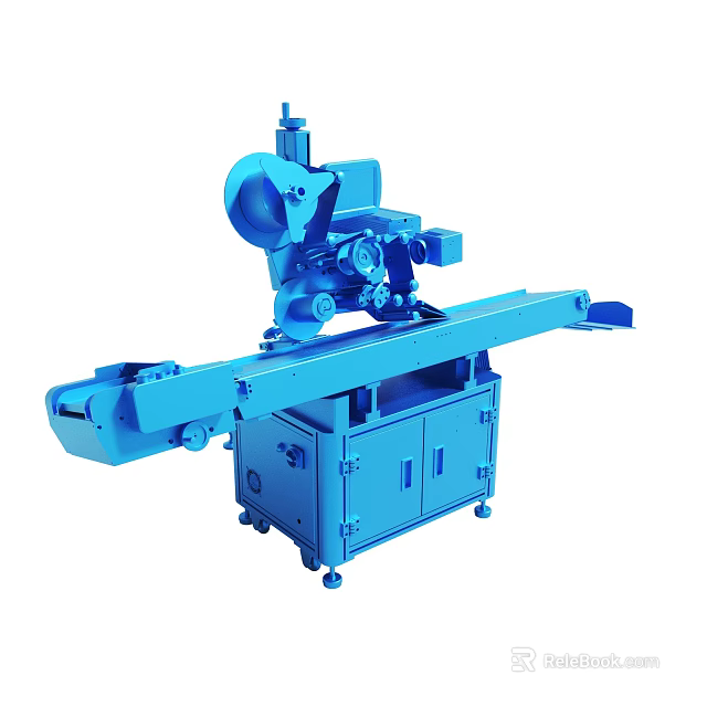 Blue Industrial Processing Machine With Conveyor Belt And Control Panel 3d model