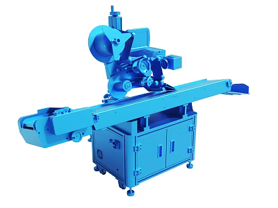 Blue Industrial Processing Machine With Conveyor Belt And Control Panel 3d model