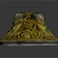 Ornate Three Ram Heads Decorative Artifact With Gold Silver Spiral Patterns