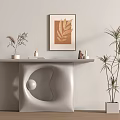 Modern Minimalist Entryway Console Table With Leaf Art Decorative Items And Potted Plant 3d model