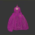 Vintage Pink Gown With Lace And Embroidery Details Ruffled Skirt And Gold Handheld Accessory