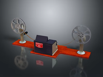 Vintage Computer Tape Drive Device With Two Reels And Orange Base 3d model