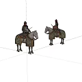 Game Movie Characters in Armor Riding Horses with Swords and Decorated Saddles
