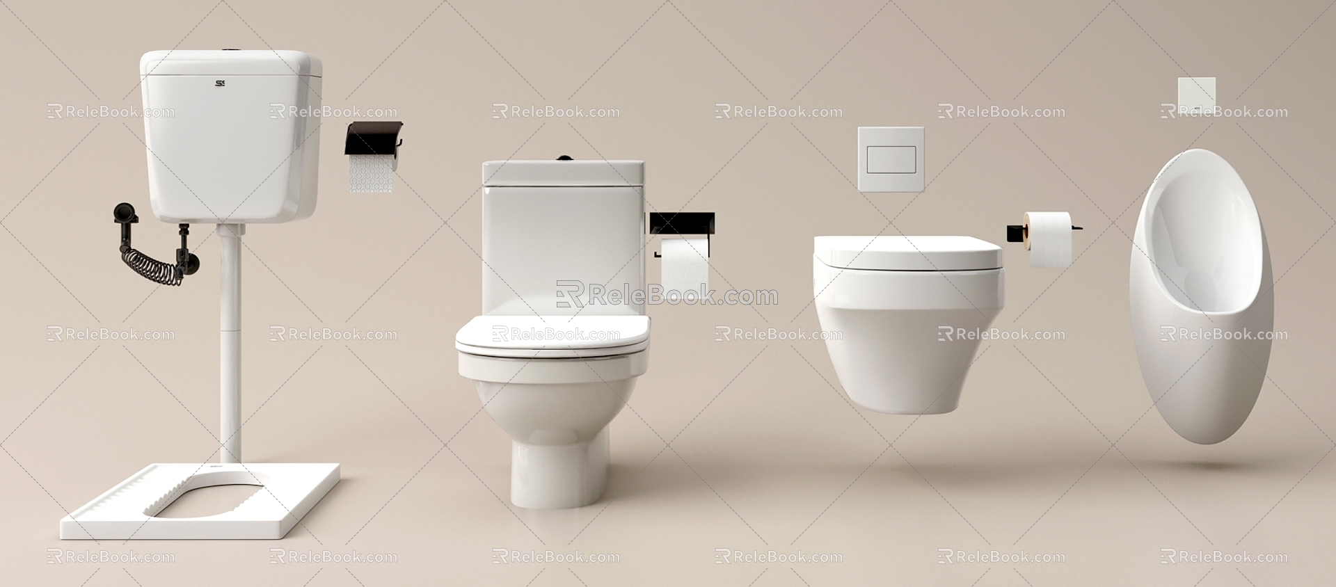 Bathroom combination toilet urinal intelligent toilet squatting 3d model