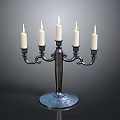 Ornate Five Candle Metal Candelabra With Decorative Base And Lit Wicks