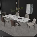 Modern Dining Table Set With Marble Top And Light Colored Chairs 3d model
