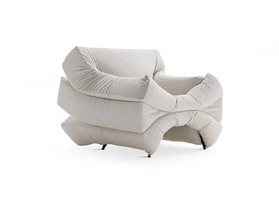 Cream Colored Modern Single Sofa With Pleated Design Upholstered Fabric And Black Metal Legs 3d model