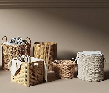 Rattan Dirty Clothes Basket 3d model