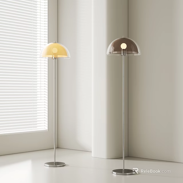 Modern Floor Lamp with Yellow and Brown Shades in Minimalist Interior with White Blinds 3d model 