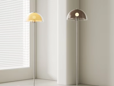 Modern Floor Lamp with Yellow and Brown Shades in Minimalist Interior with White Blinds 3d model