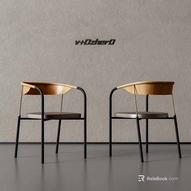 Modern Wooden Chair With Black Metal Armrests And Gray Seat Cushion Design 3d model 