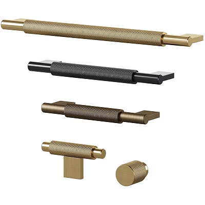 Brushed Brass Matte Black And Bronze Cabinet Handles With Textured Various Shapes For Home Decor 3d model