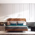 Modern Background Double Bed Double Bedside Table 3d model