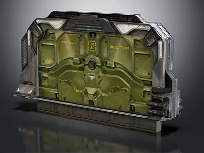 Industrial Mechanical Device Featuring Green Panel Metal Frame Structural Details And Bolted Components 3d model