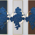 Chinese Wall Decor With Blue Cloud Pattern Dark Blue Beige Brown Backgrounds Gold White Frames 3d model