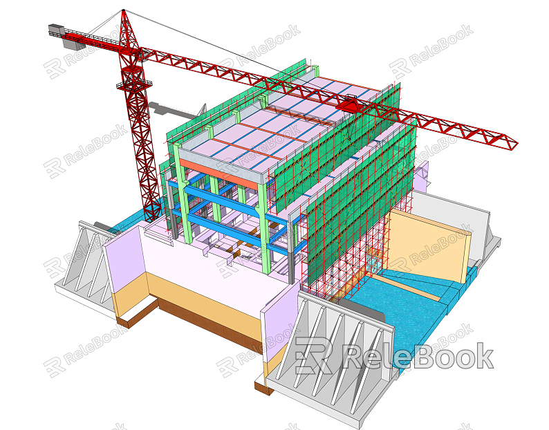 Modern tower crane construction site construction scaffolding model