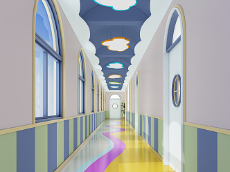 Modern aisle kindergarten aisle 3d model