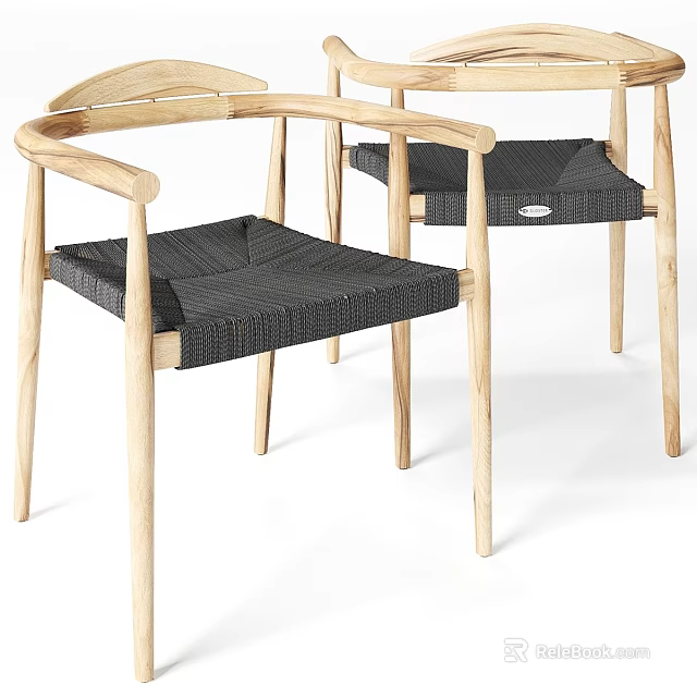 Wooden Armchair With Woven Black Seat Cushion And Minimalist Modern Design 3d model 