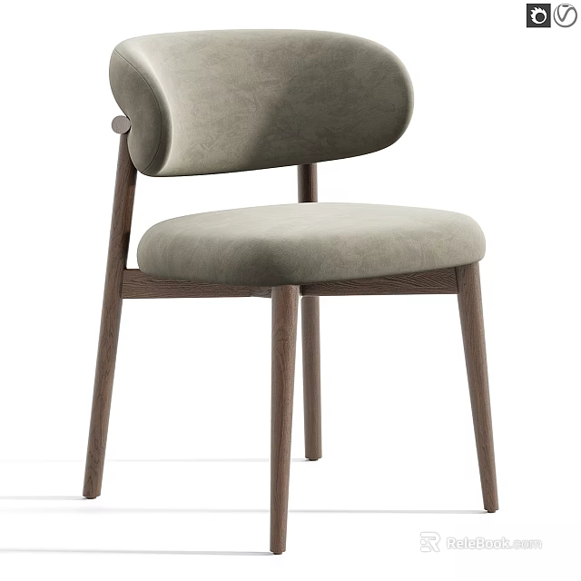 Modern Design Single Chair With Curved Backrest Light Gray Fabric And Walnut Wooden Legs 3d model 
