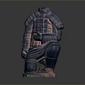Kneeling Terracotta Warrior Sculpture With Intricate Armor And Blue Red Details
