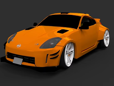 Modified Orange Nissan Sports Car With Wide Body And Alloy Wheels 3d model