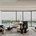 Modern Living Dining Room Interior With Open Layout Sofa Coffee Table And City View Windows 3d model