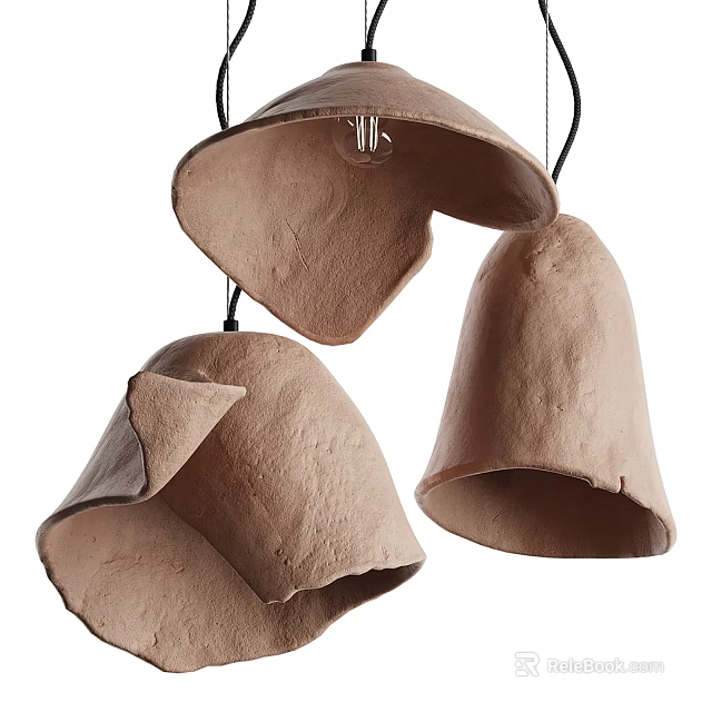 Artistic Handcrafted Pendant Lights With Textured Natural Material And Irregular Sculptural Forms 3d model 