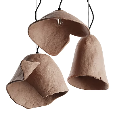 Artistic Handcrafted Pendant Lights With Textured Natural Material And Irregular Sculptural Forms 3d model