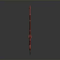 Red Geometric Sword with White Lines Decorative Hilt and Orange Circular Components