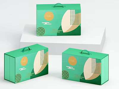 Green Decorative Ornament Set With Handle Gift Boxes And Geometric Patterns 3d model