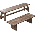 Rustic Solid Wood Benches Set of Two with Different Heights and Natural Grain