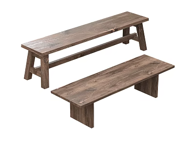 Rustic Solid Wood Benches Set of Two with Different Heights and Natural Grain 3d model