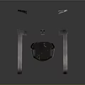 Floating Industrial Equipment Setup With Gray Table Top Control Panels Round Buttons And Black Column