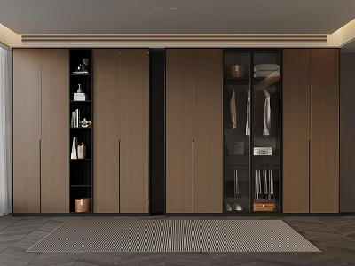 Luxurious Modern Dark Brown Wardrobe Interior With Open Compartments And Storage 3d model