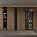 Luxurious Modern Dark Brown Wardrobe Interior With Open Compartments And Storage