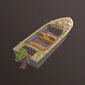 Worn out Green And Blue Boat With Orange Seats And Outboard Motor