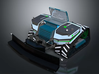 Tracked Utility Vehicle With Front Blade Transparent Cabin And Blue White Black Design 3d model