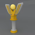 3D Weapon Model With Yellow White Color Top Sphere Symmetrical Side Structures White Pillar Base
