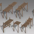 Wooden Bridges With Various Designs And Different Support Structures And Railings 3d model
