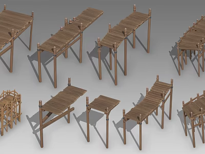 wooden bridge floating bridge suspension bridge lookout board 3d model