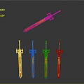 Floating Orange Red Gradient Sword With Four Arranged Blades Below