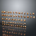 Golden 3D Letters And Numbers Arranged With Reflection On Dark Background 3d model