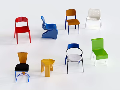 Various Colored Single Chair Designs With Modern Styles And Different Shapes 3d model