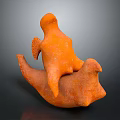Orange Abstract Sculpture Featuring Organic Forms On Dark Background With Textured Surface 3d model