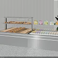 Stainless Steel Food Display Shelves With Fresh Bread And Packaged Goods In Modern Store Interior