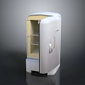 Modern White Compact Electric Appliance With Open Door And Inner Shelves Design