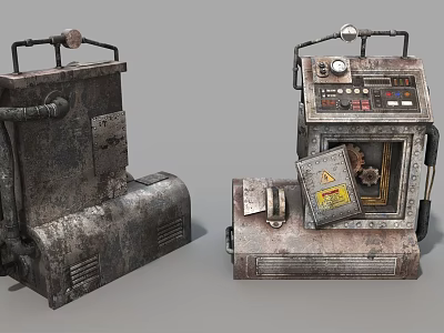 Vintage Rusty Industrial Equipment Featuring Mechanical Pipes Control Panel Gauges And Gear 3d model