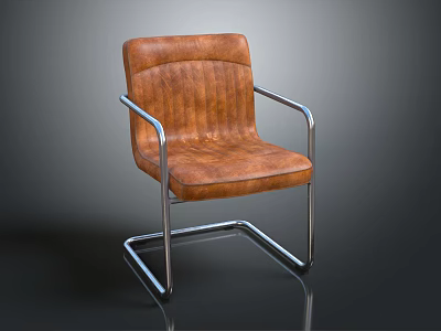 Modern Brown Leather Office Chair With Metal Frame And Armrests Sleek Design 3d model