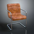 Modern Brown Leather Office Chair With Metal Frame And Armrests Sleek Design