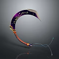 Ornate Purple Curved Sword With Gold Patterns Orange Red Handle And Blue Chain Design